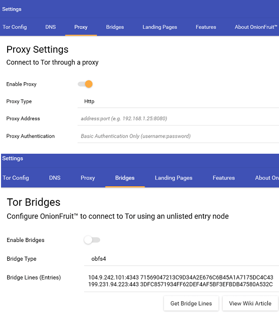 OnionFruit TOR Bridges and Proxy