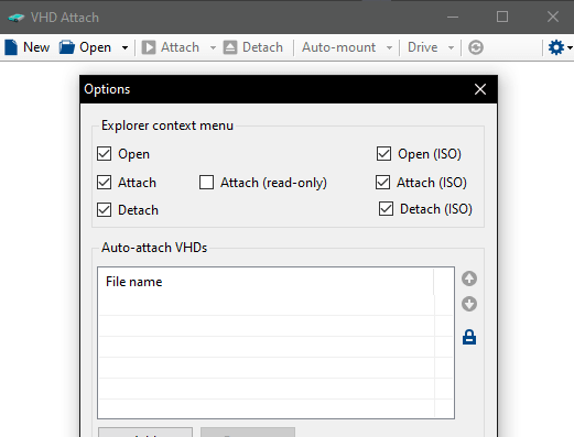 VHD Attach Settings