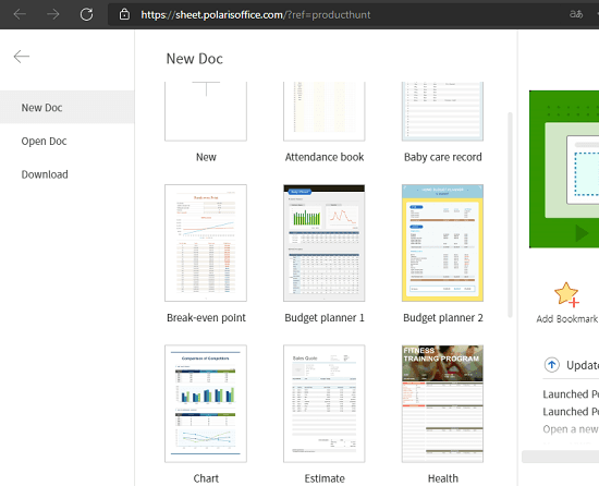 Polaris Office Web Sheets Templates