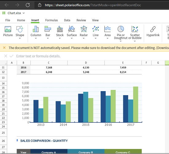 Polaris Office Web Sheets bars and graphs