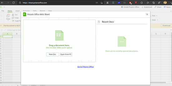 Polaris Office Web Sheets main UI