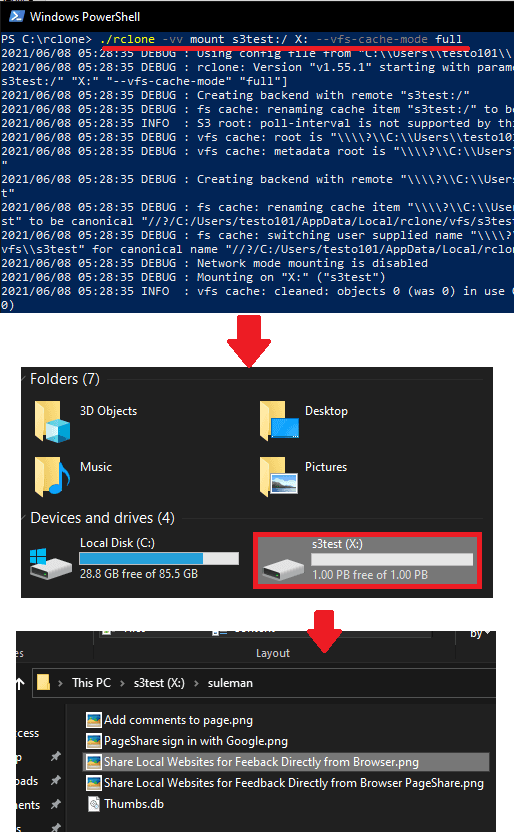 rclone + winfsp mount s3