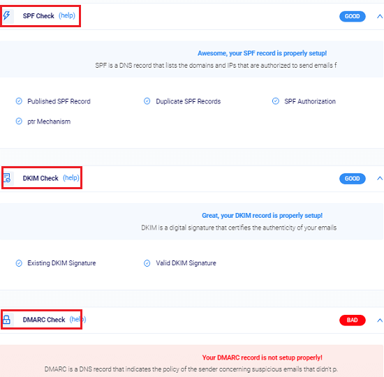 Mailook SPF, DKIM, ad DMARC