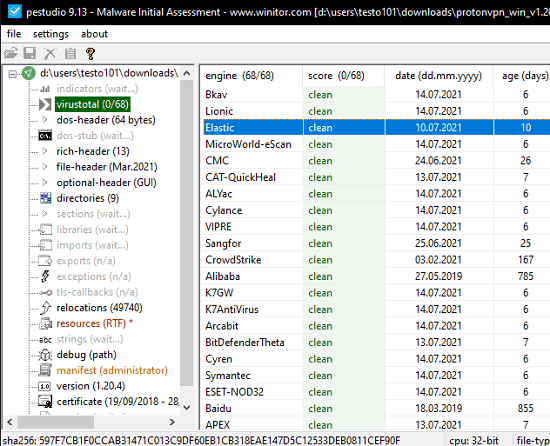 PeStudio VirusTotal Test