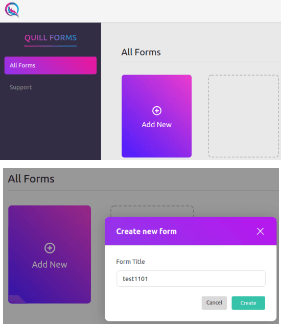 Quill Forms Create First Form