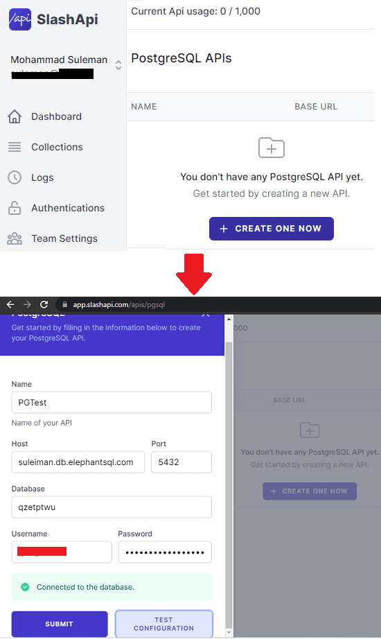 SlashApi Connect Database