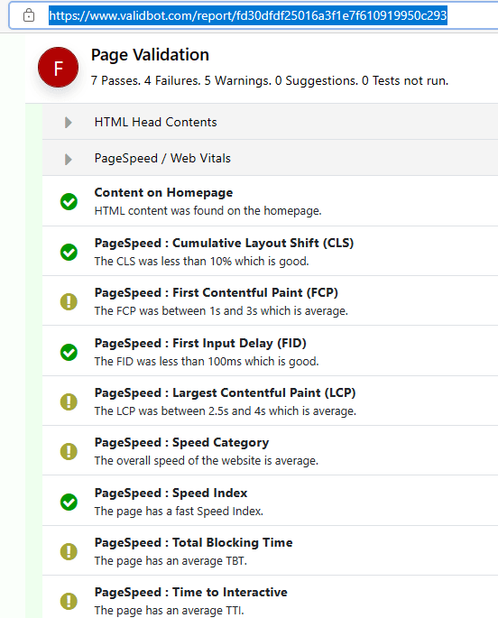 Validbot Page Speed Insights