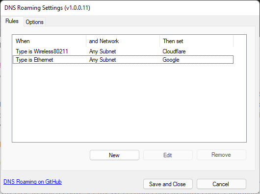 DNS Roaming Rules Created