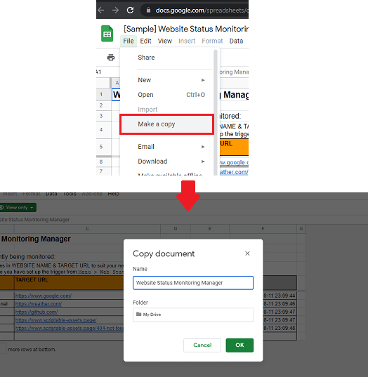 Make a Copy Google Sheet