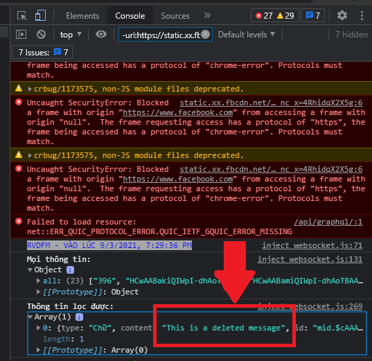 RevealDeletedMessageFacebook Deleted Message in Console