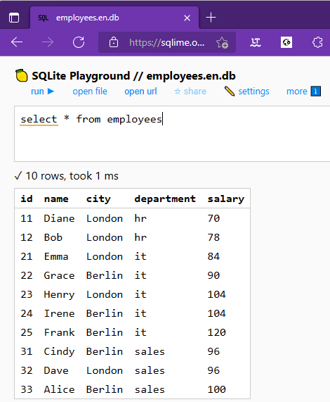 SQlime SQL in action