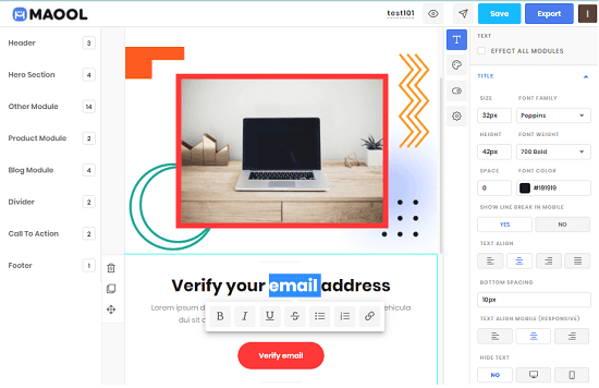 Email Template Builder for HubSpot, Mailchimp, Mailgun with Testing