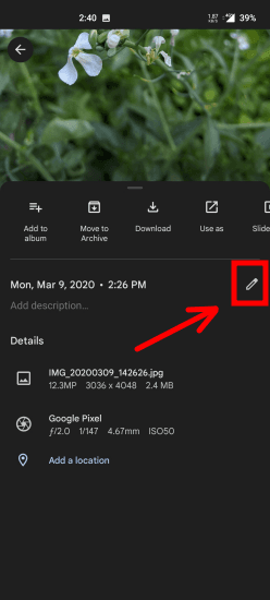 Google Photos Edit Option