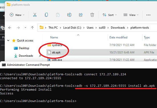Sideload APK in Windows Susbsyetm for Android