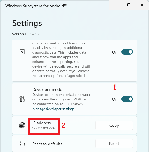 Windows Subsystem for Android IP Address