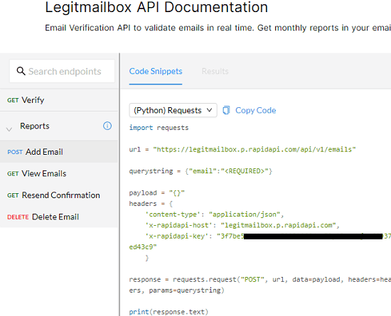 LegitMailBox reports endpoint