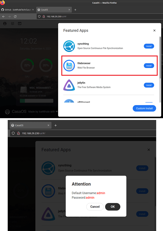 CasaOS Install File Manager