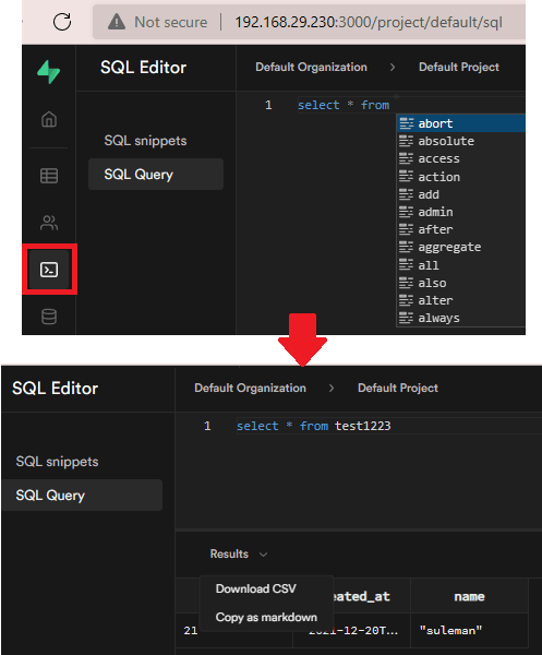 Supabase Studio SQL Editor