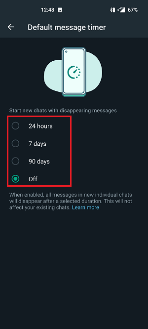 WhatsApp Default Message Timer