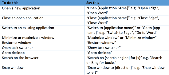 Windows Voice Access Commands 1