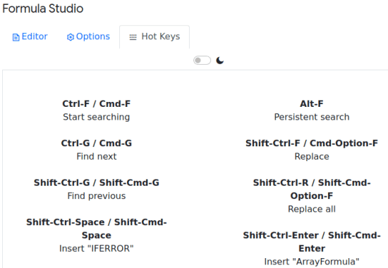 Formula Studio Hotkeys