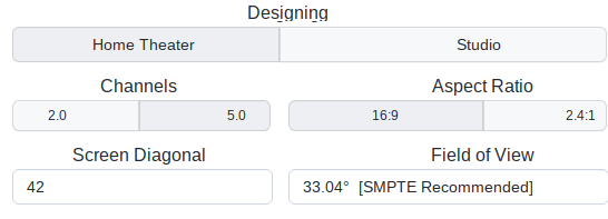 Home Theater Calculator screen and speaker type