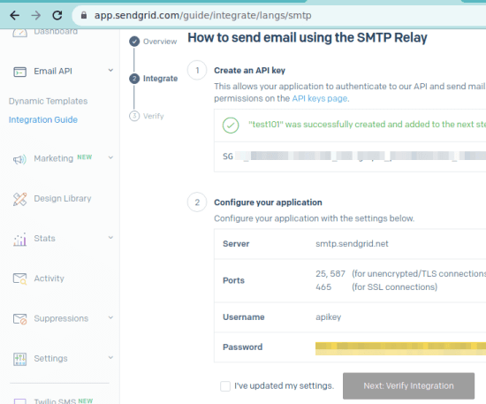 SendGrid SMTP Credentials