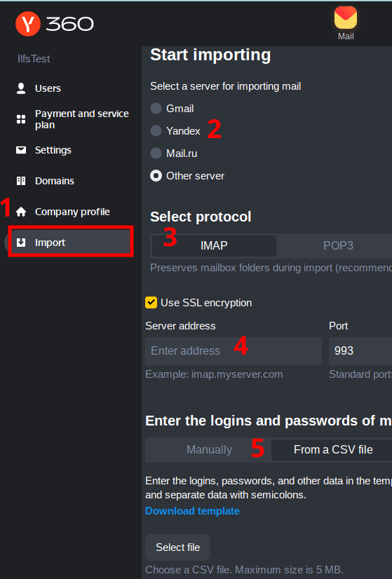 Yandex 360 Email Importer