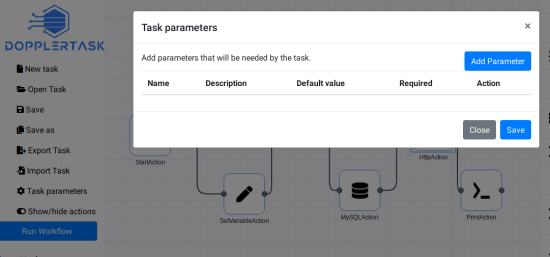 dopplertask task parameters and export