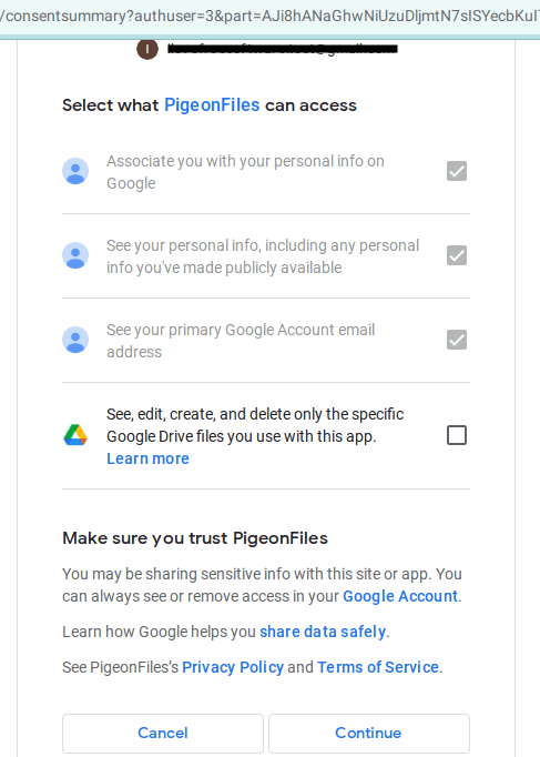 pigeon files google login