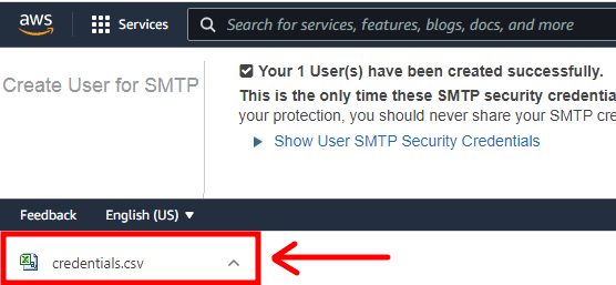 ses download smtp cedentials