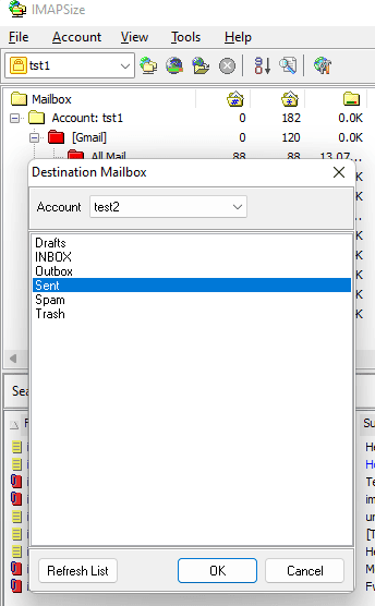 IMAPSize Choose Destination Folder