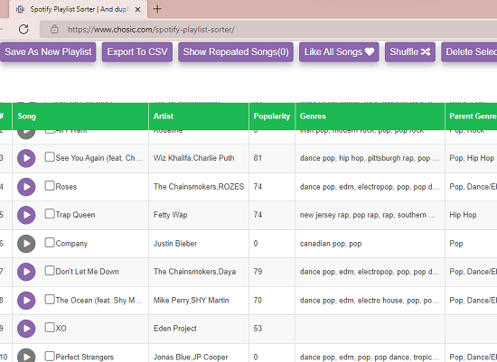 Chosic Spotify Sorter