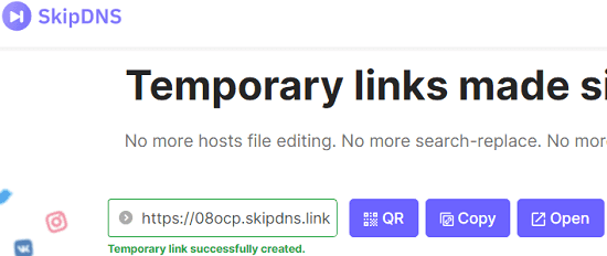 SkipDNS Link Generated