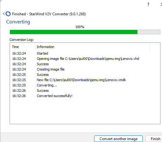 StarWind V2V Converter Finished Conversion