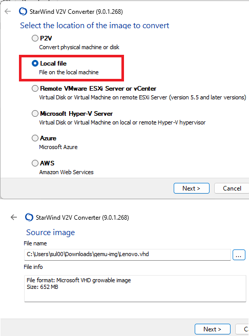 StarWind V2V Converter Input VHD