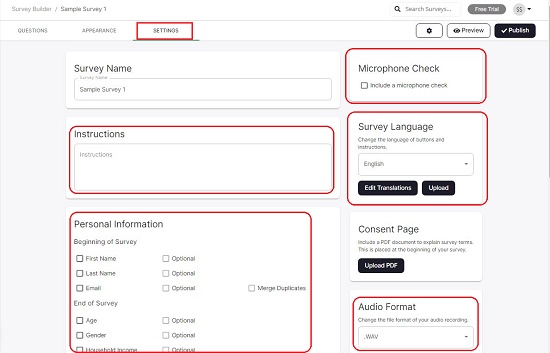 Survey Settings