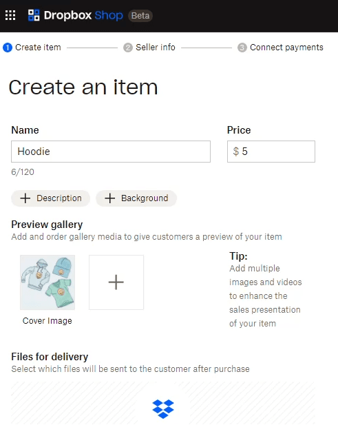 dropbox shop product details