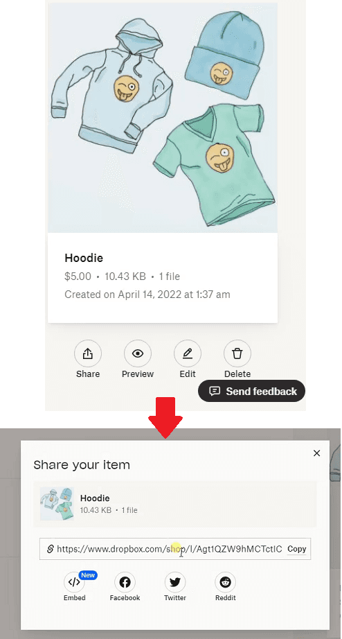 dropbox shop published product