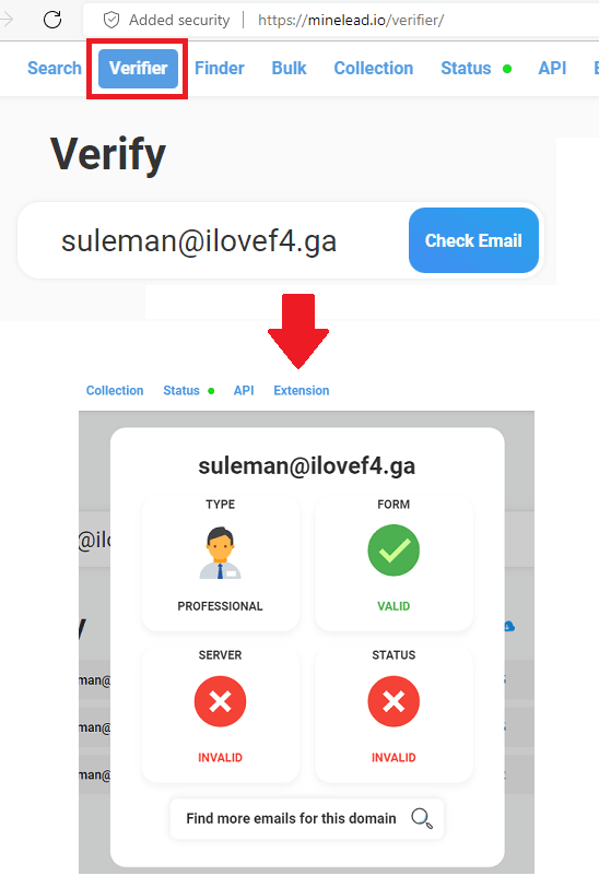 Email verification Minelead