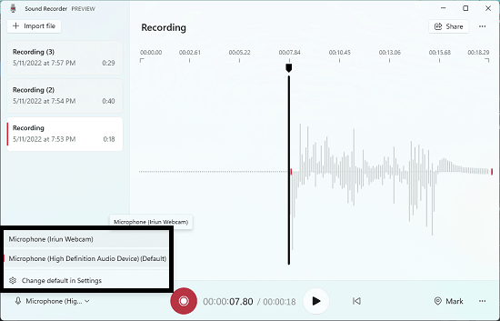 How to Specify Different Recording Device in Windows Voice Recorder