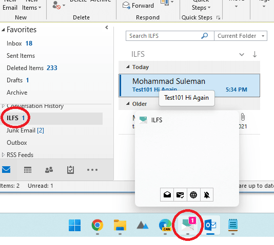 Outlook Taskbar Notifier Showing Unread Email Count