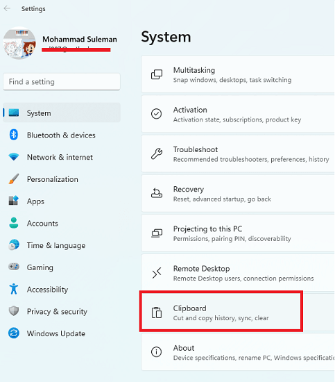 Windows 11 Clipboard Settings