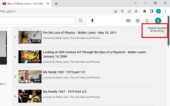 YouTube playlist duration 1