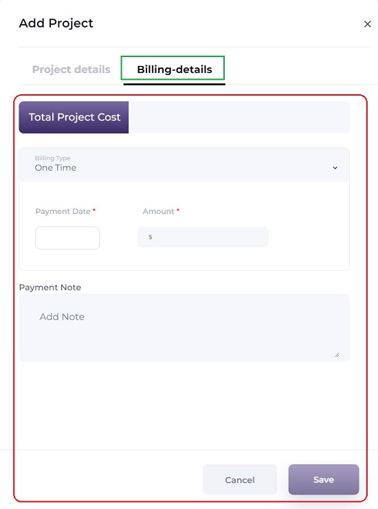 Add Project Billing Details