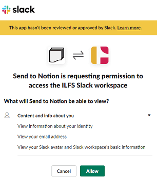 Authorize slack to notion