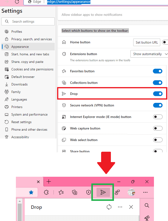 Enable Drop in Edge