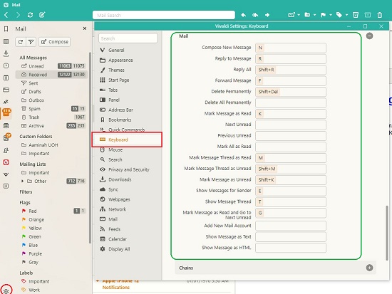 Mail Keyboard Shortcuts