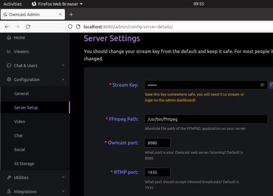 Owncast server settings