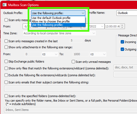 Select Outlook Profile OutlookAttachView